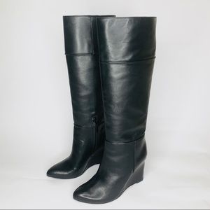 TORY BURCH | leather knee high wedge boot size 6